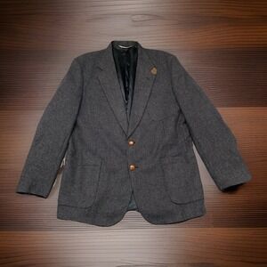 VTG Stafford Country Blazer Mens 46L Charcoal Wool Flecked Tweed Elbow Patch USA